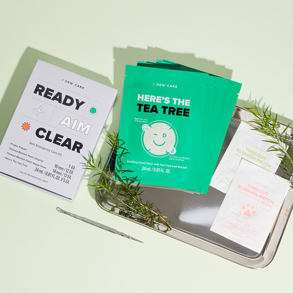 ready aim clear -tea tree mask - acne patch - proper popper
